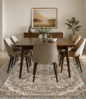 Tapis persan orné sur fond blanc 1500 Shana lunch table